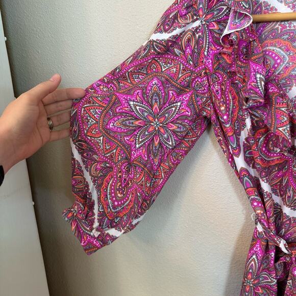 Alice & Trixie 100% Silk Designer Dress Pink Boho Paisley Women's sz XS Ruffles - Picture 7 of 13